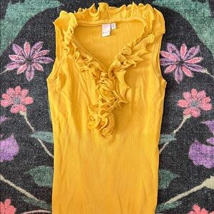 VILA Milano Vibrant Yellow Ruffled Tank Sweater Size Medium